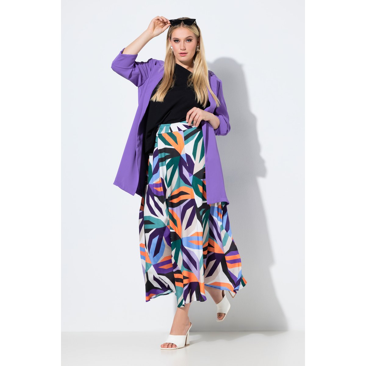 Jupe maxi motif à fleurs violet, ULLA POPKEN