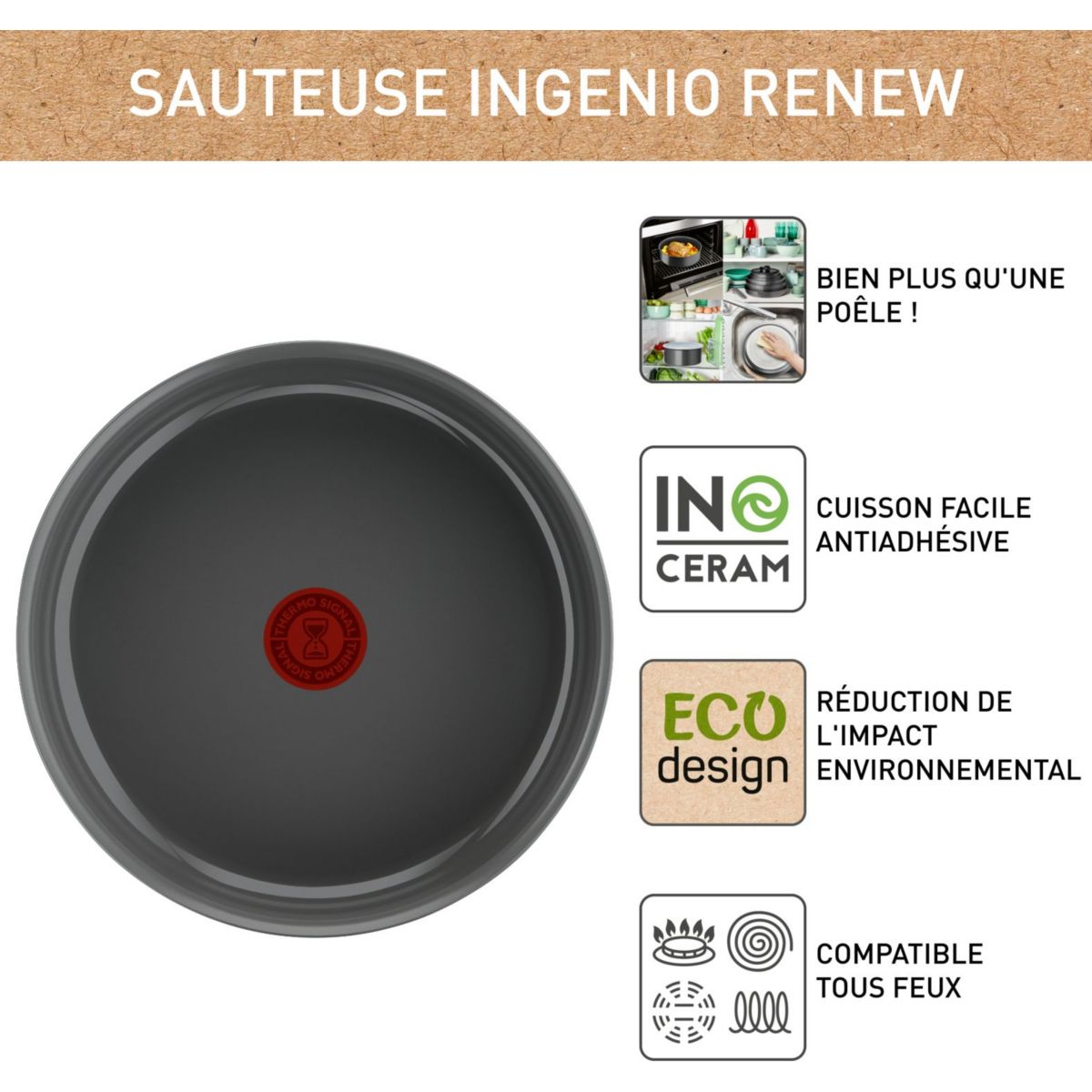Sauteuse Ingenio Renew 24cm L2603502 blanc, TEFAL