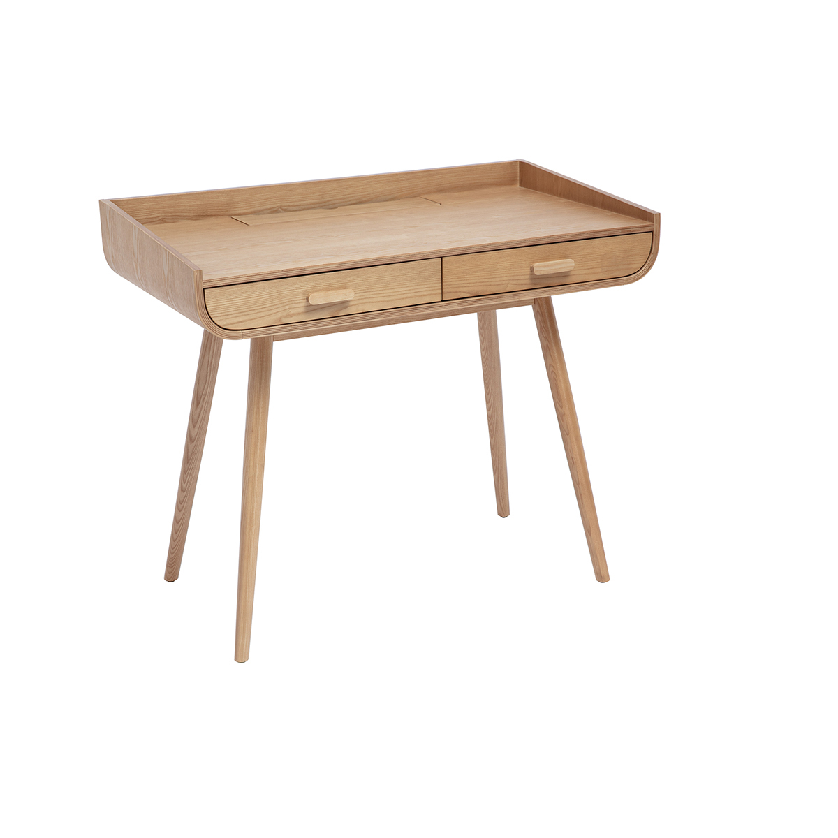 Bureau scandinave bois clair avec rangements 2 tiroirs L100 cm HALLEN frêne, MILIBOO