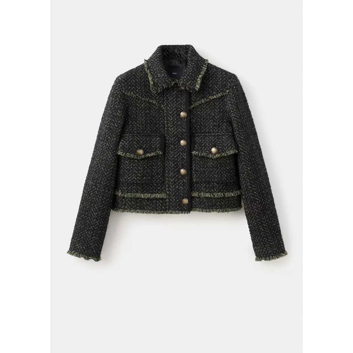Veste tweed col à revers vert, MANGO