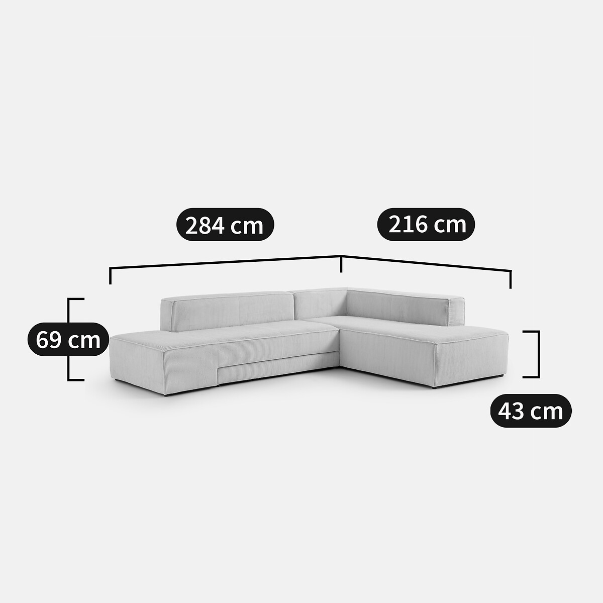 Ecksofa, ausziehbar, Cord, Ginosa altrosa, LA REDOUTE INTERIEURS