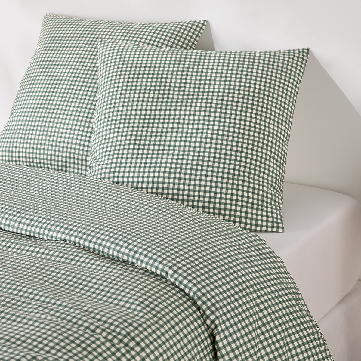 Set di biancheria da letto in cotone riciclato al 30%, federa quadrata, stampa a quadri, LESIA verde vichy, LA REDOUTE INTERIEURS
