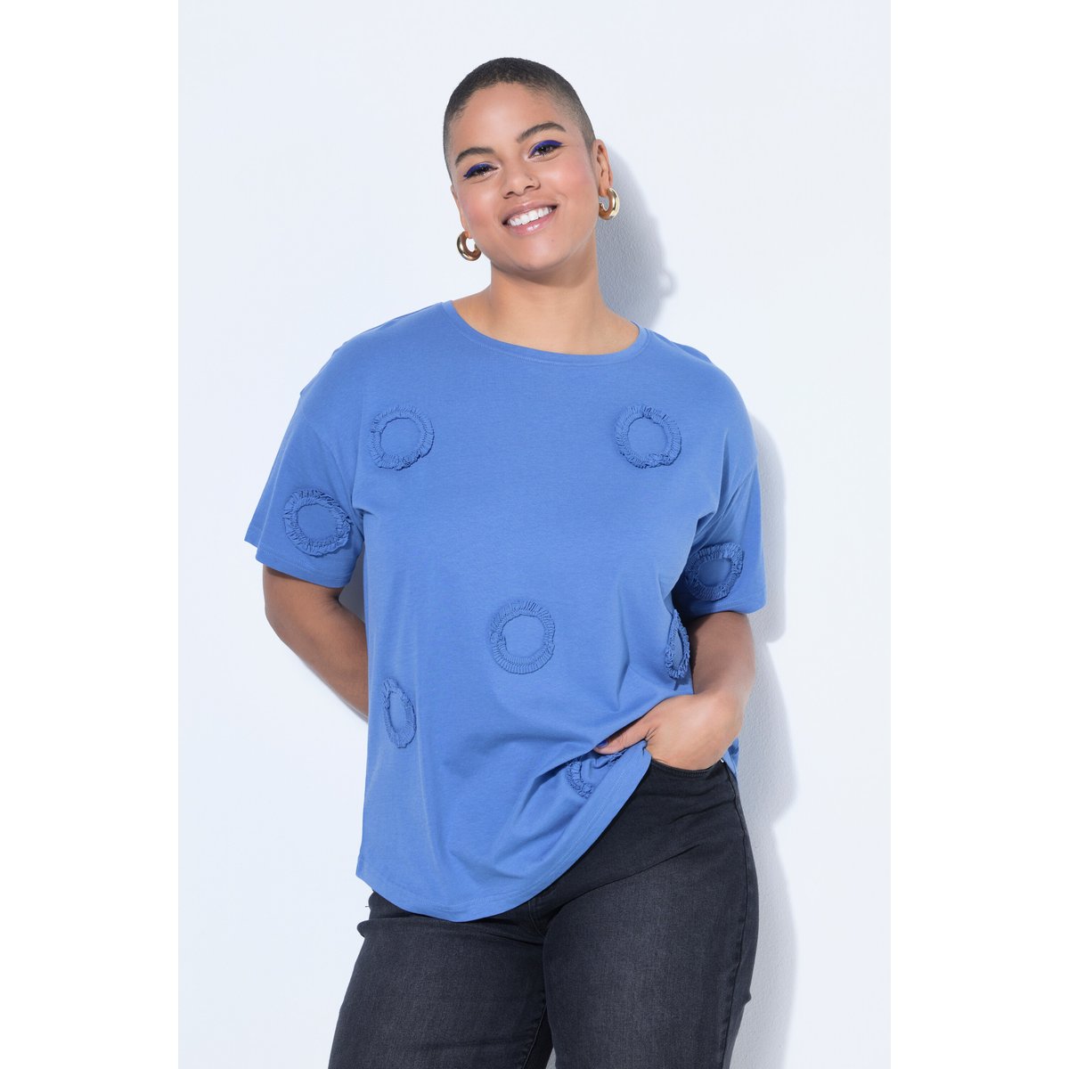 T-shirt oversize avec des ronds en tissu bleu pigeon, STUDIO UNTOLD