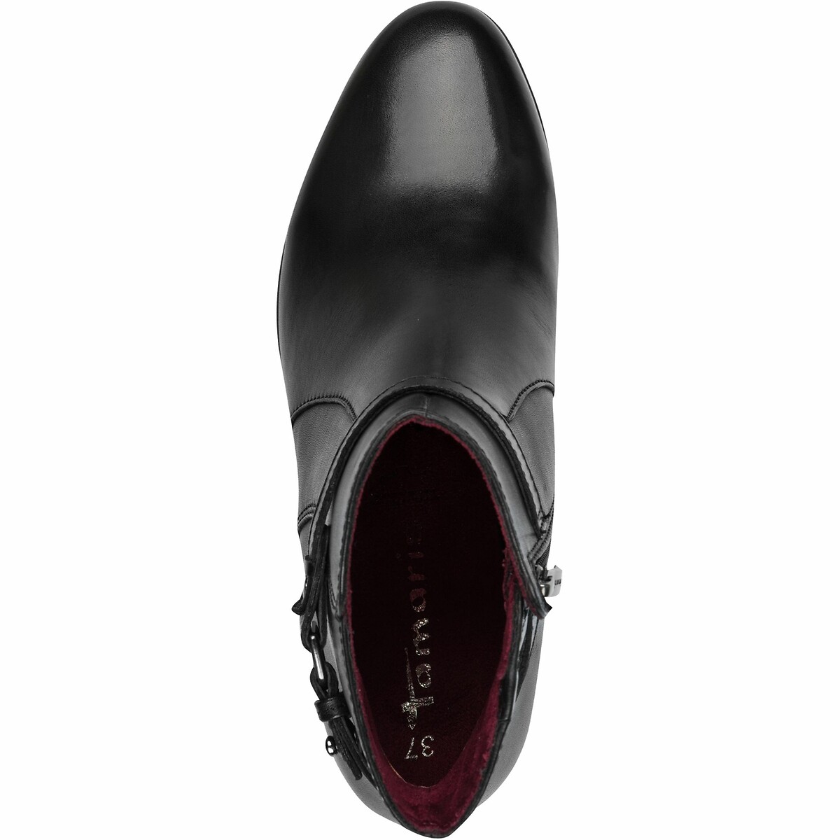 Bottines à talon en cuir noir, TAMARIS
