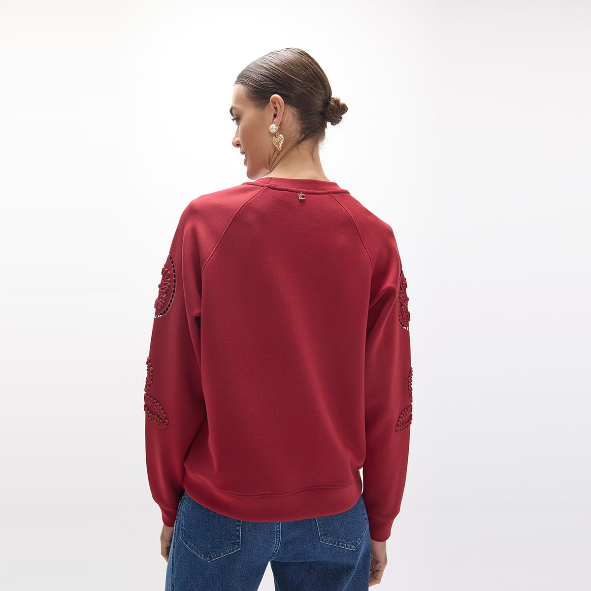 Sweat manches raglan broderie fleurie rouge, LOLA CASADEMUNT