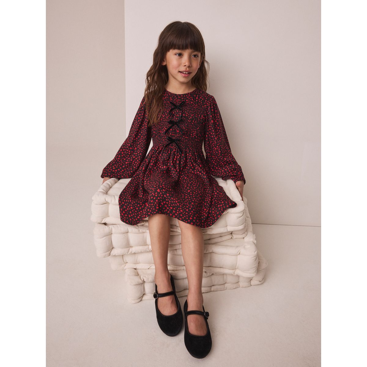 Robe à manches longues et nœud cœur rouge et noir, NEXT