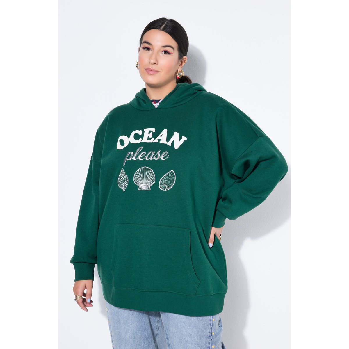 Sweat à capuche oversize avec message vert foncé, STUDIO UNTOLD