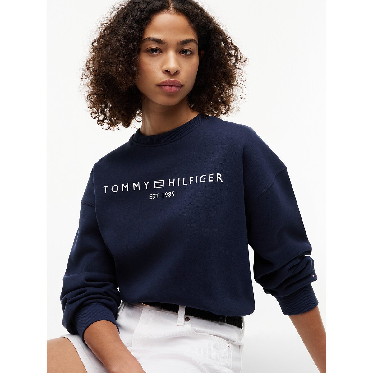 Sweat col rond avec logo marine, TOMMY HILFIGER