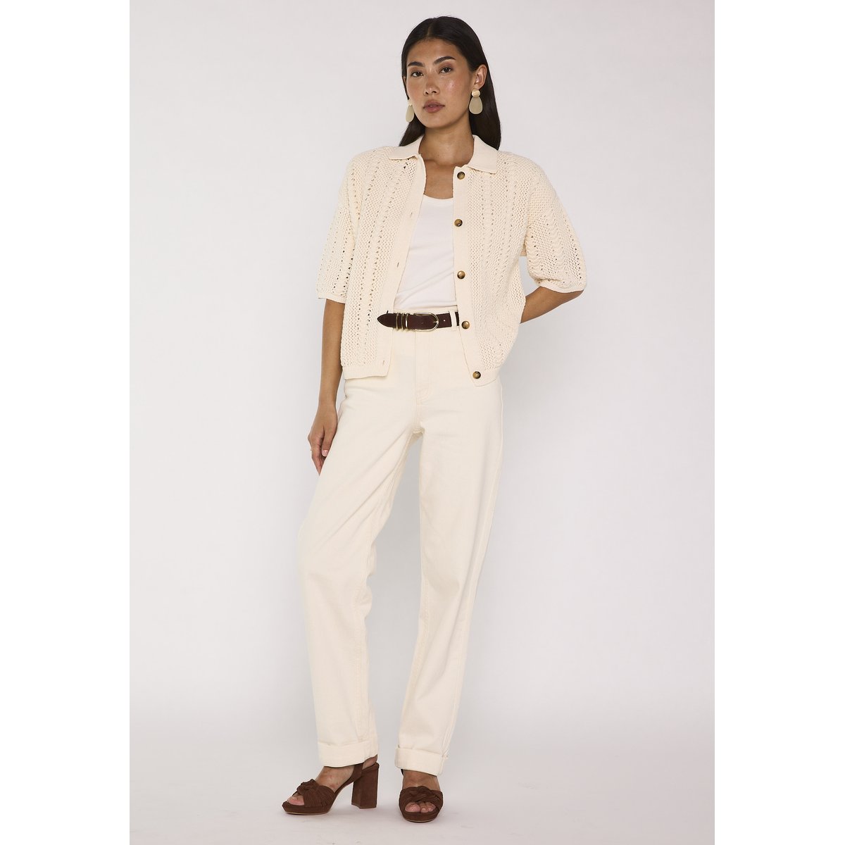 Gilet maille à manches courtes en coton mélangé ADELE creme, Maison 123