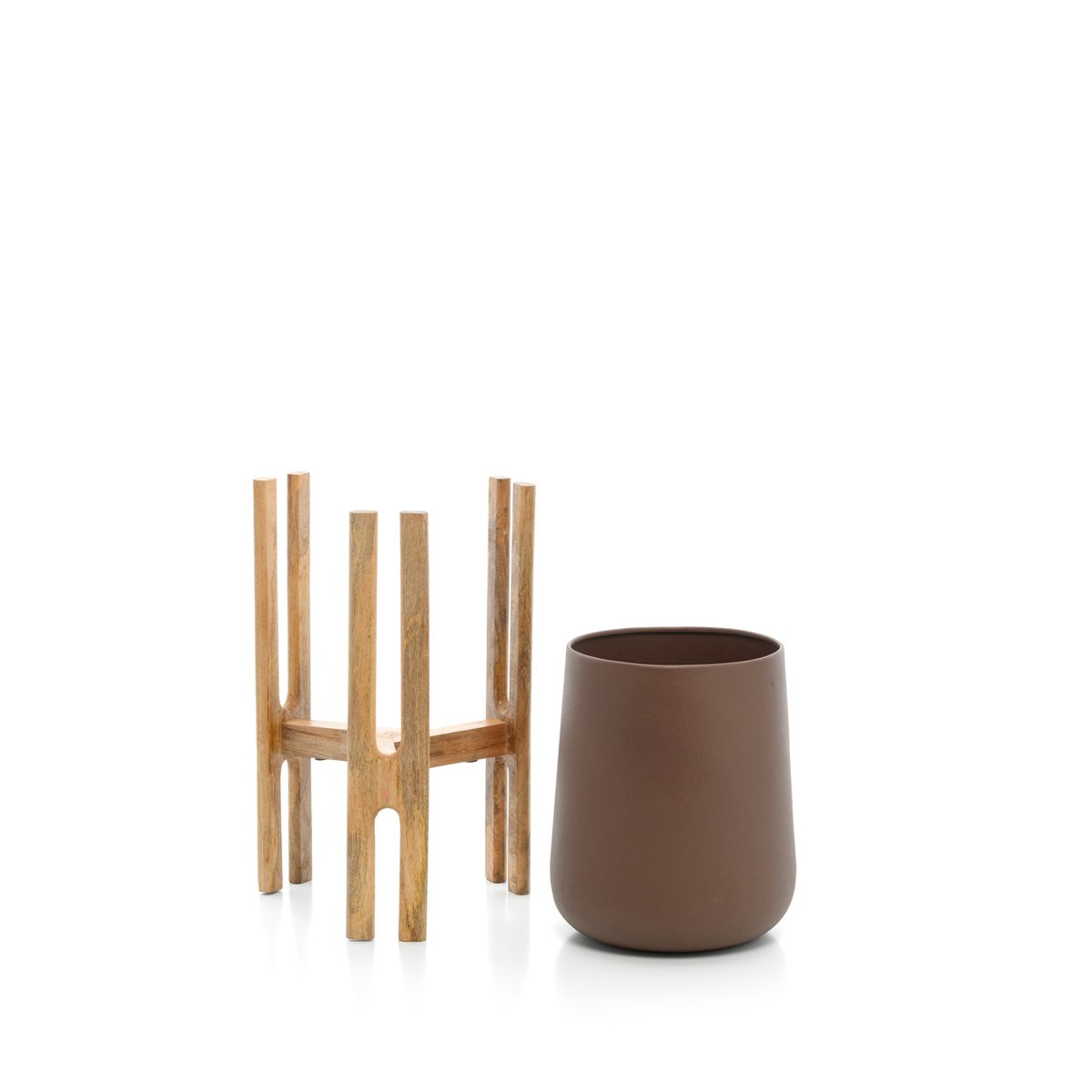 Cache-pot en laiton et bois FORKED brun naturel, BAZAR BIZAR