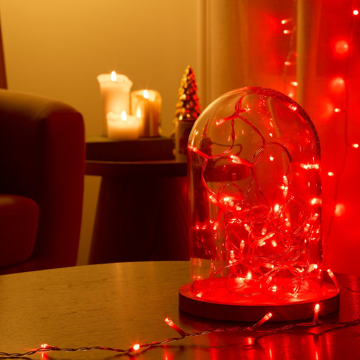 Guirlande lumineuse d'extérieur 5 m 67 LED rouge fil transparent 13 fonctions avec minuteur sur secteur rouge, FEERIC LIGHTS & CHRISTMAS