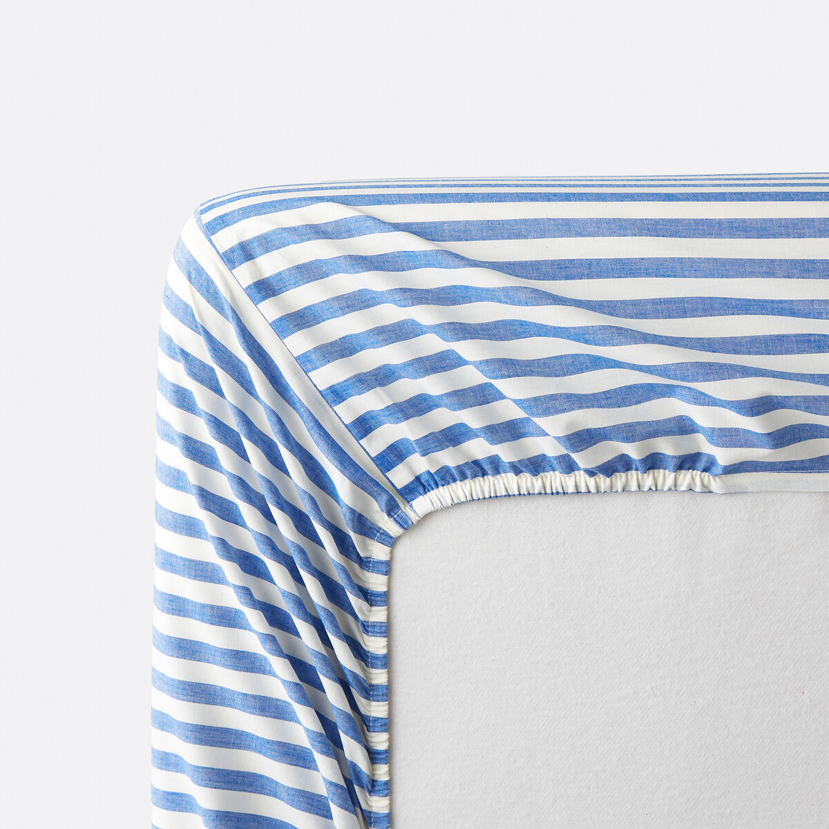Drap-housse enfant, en coton, bonnet 30 cm, SOIZIC BLEU rayé bleu, LA REDOUTE INTERIEURS