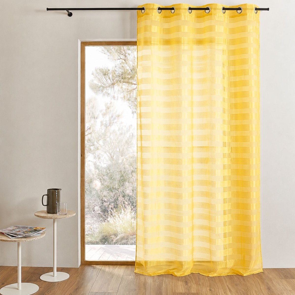 Voilage coloré à rayures horizontales alternées jaune, HOME MAISON