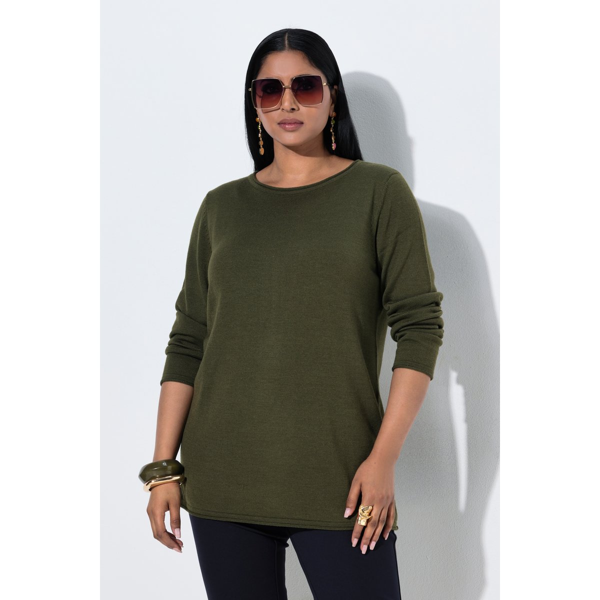 Pull en soie mélangée kaki foncé, ULLA POPKEN