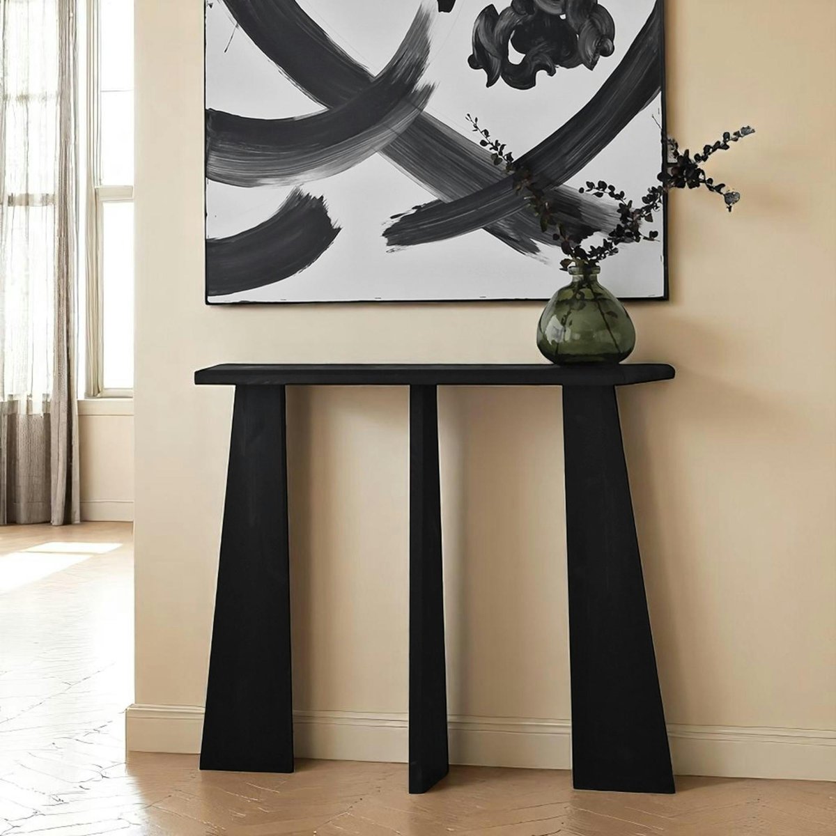 Console d'entrée en bois, 3 pieds SITIA anthracite, PIER IMPORT