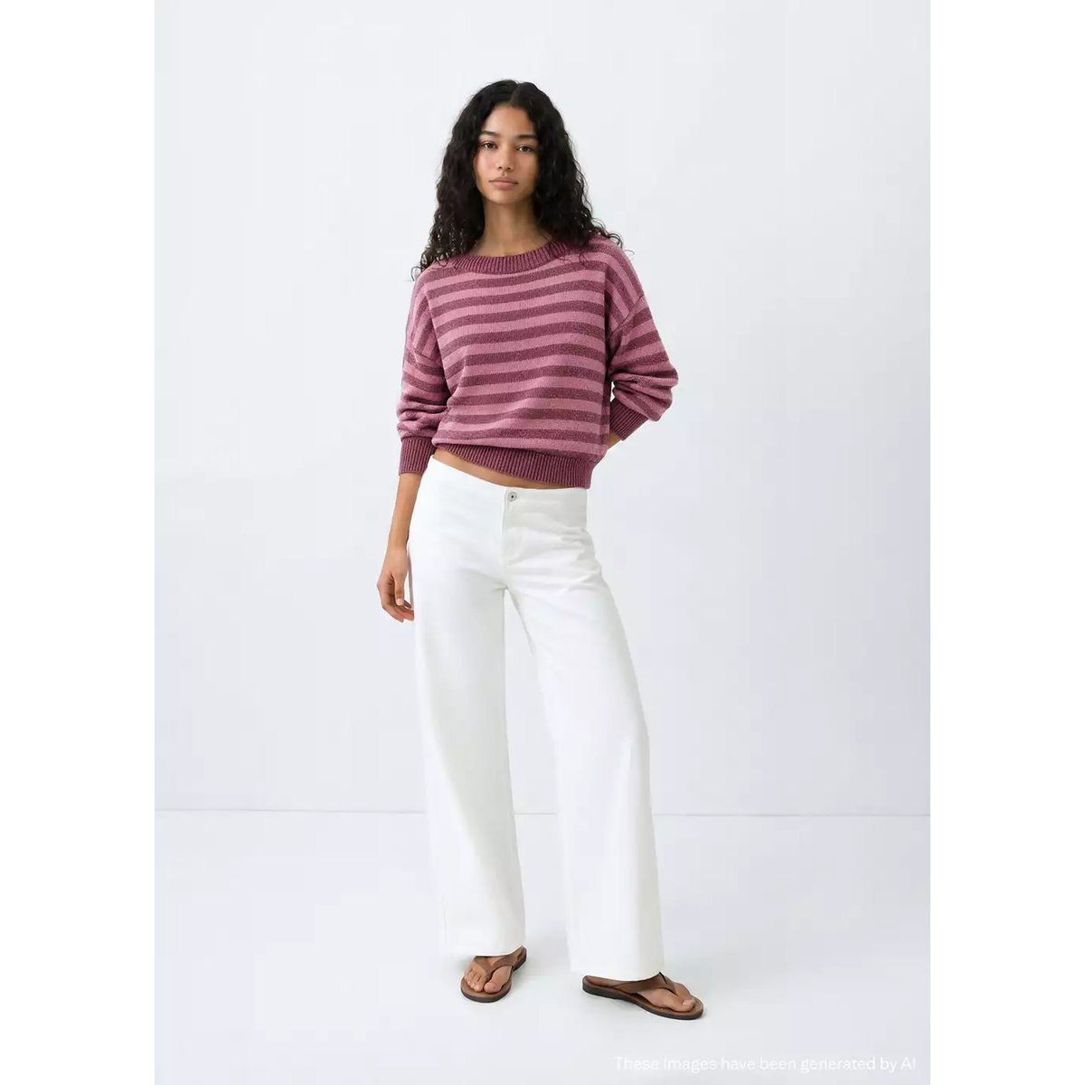 Pull-over à rayures fil textile rose, MANGO TEEN