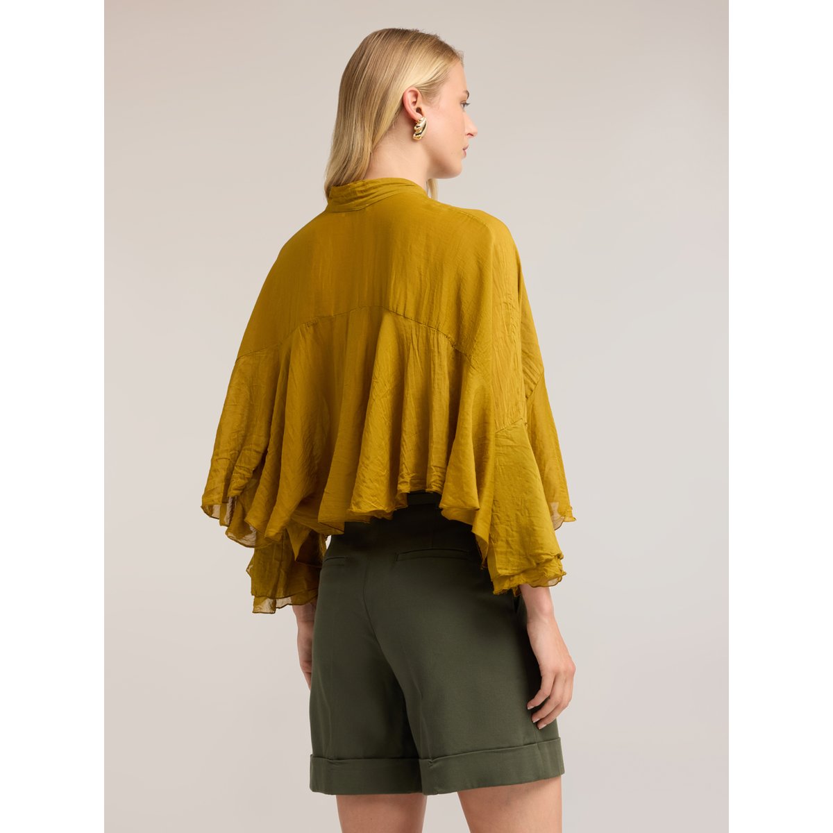 Blouse oversize en soie mélangée jaune, MOTIVI