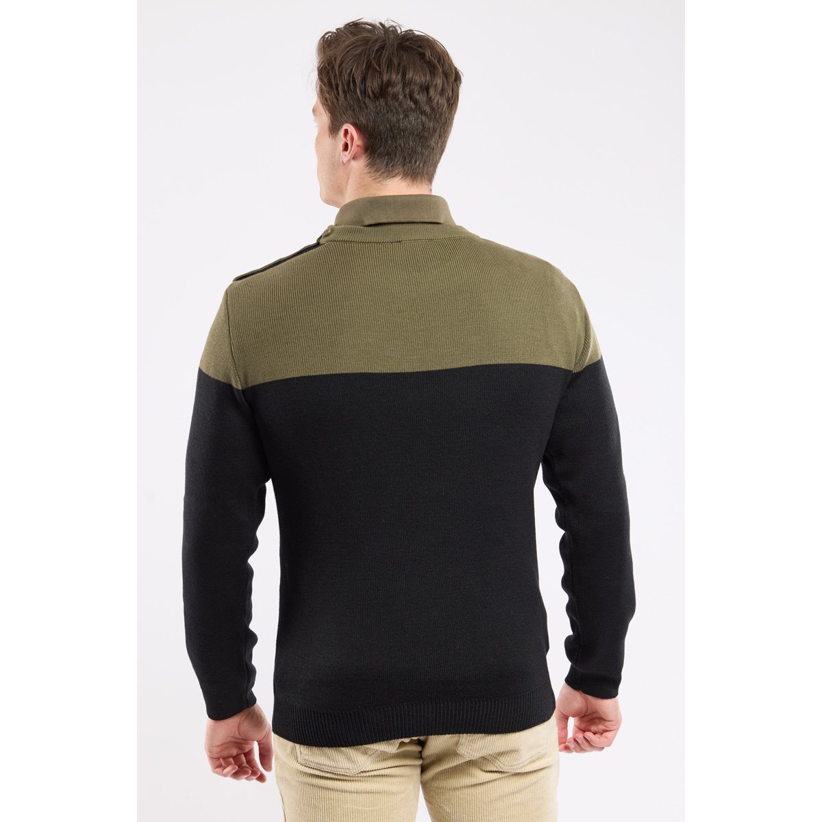 Pull marin bi-color noir/olive, ARMOR-LUX