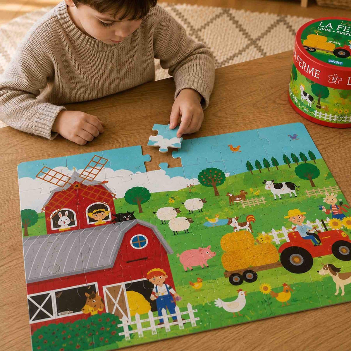 Puzzle géant ferme  30 pièces éduc rouge, SASSI