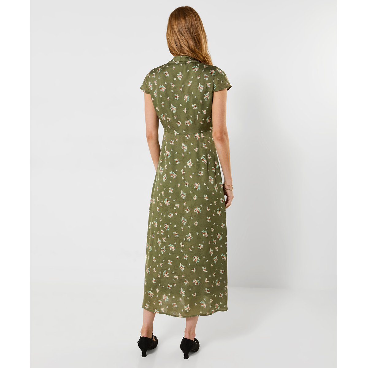 Robe Mi-Longue Nouée Devant Fleurs Vintage vert, JOE BROWNS