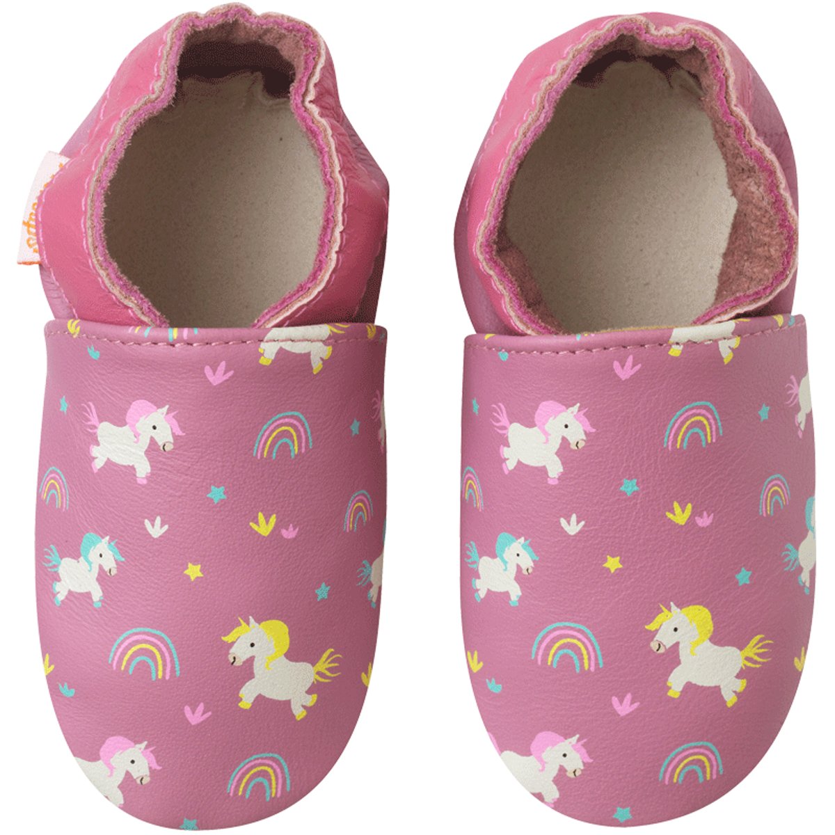 Chaussons bébé cuir souple Lola les licornes rose, TICHOUPS