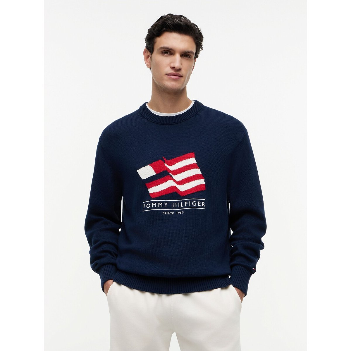 Camisola de gola redonda, em malha grossa marinho, TOMMY HILFIGER