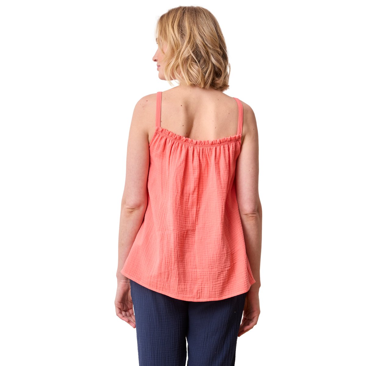 Top fines bretelles grossesse gaze de coton corail, VERTBAUDET