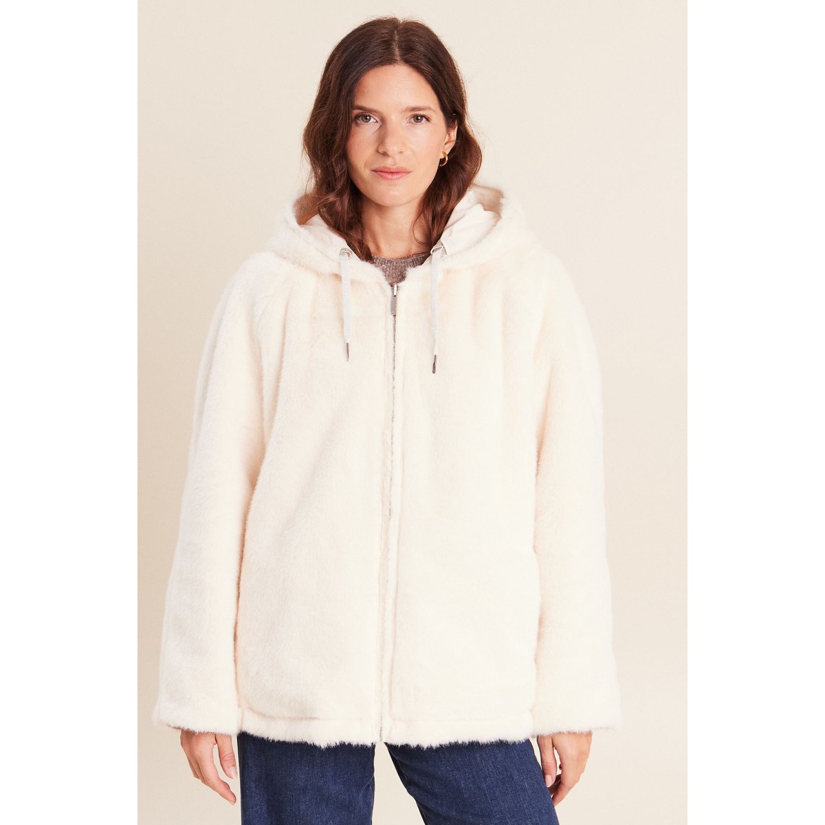 Parka réversible courte à capuche beige, BREAL