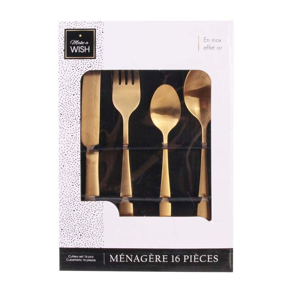 Ménagère en acier inoxydable 16 pièces AURA or, THE HOME DECO FACTORY