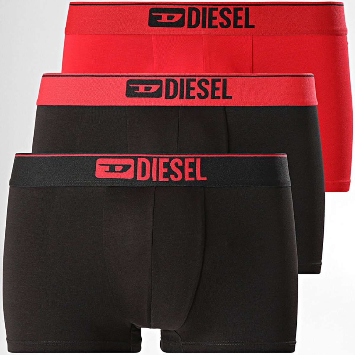 Lot de 3 boxers classiques en coton noirs unis avec le nom de la marque noirs, DIESEL