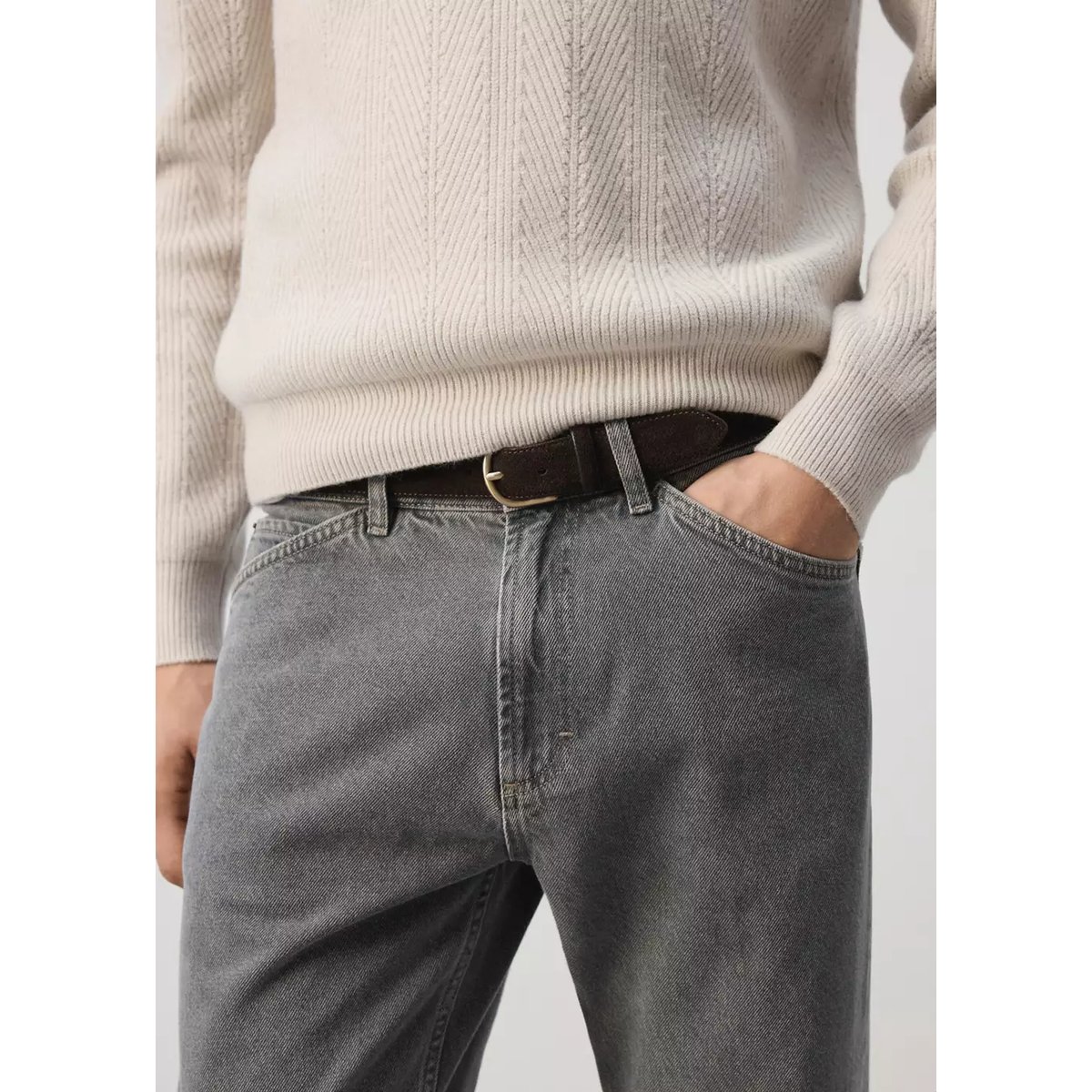 Jean regular-fit cropped gris denim, MANGO MAN