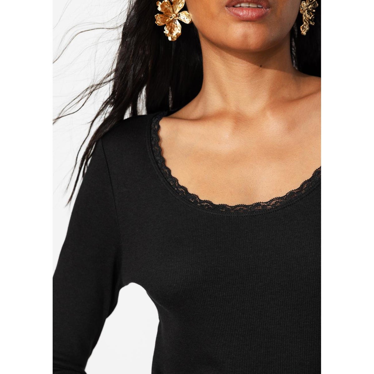 T-shirt détail dentelle noir, PROMOD