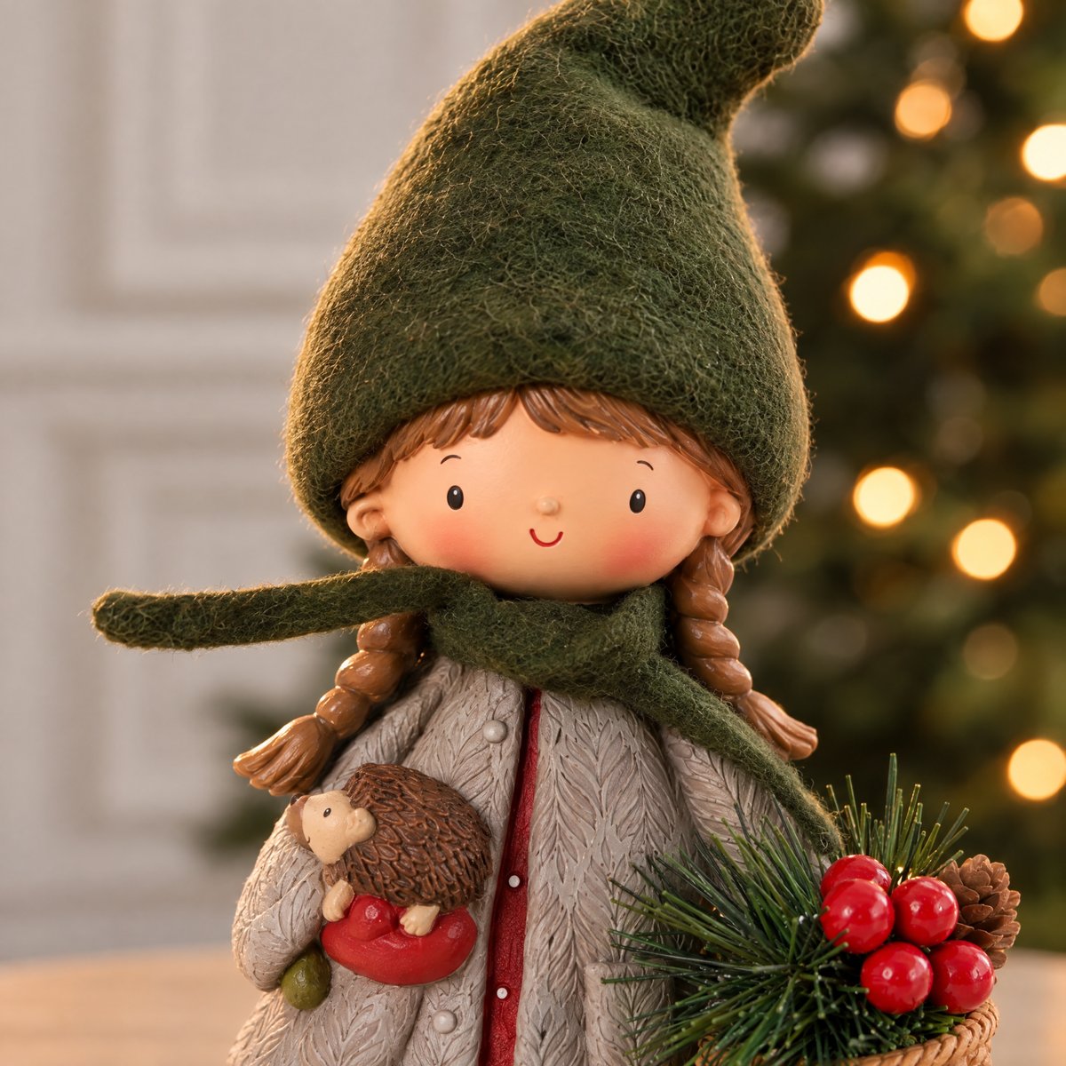 Figurine fillette pin enchanté décorative artificielle H22 NOËL rouge, SIA