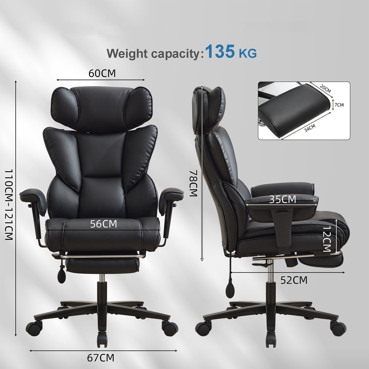 Fauteuil de bureau ergonomique, MORVEN noir, MEUBLES COSY