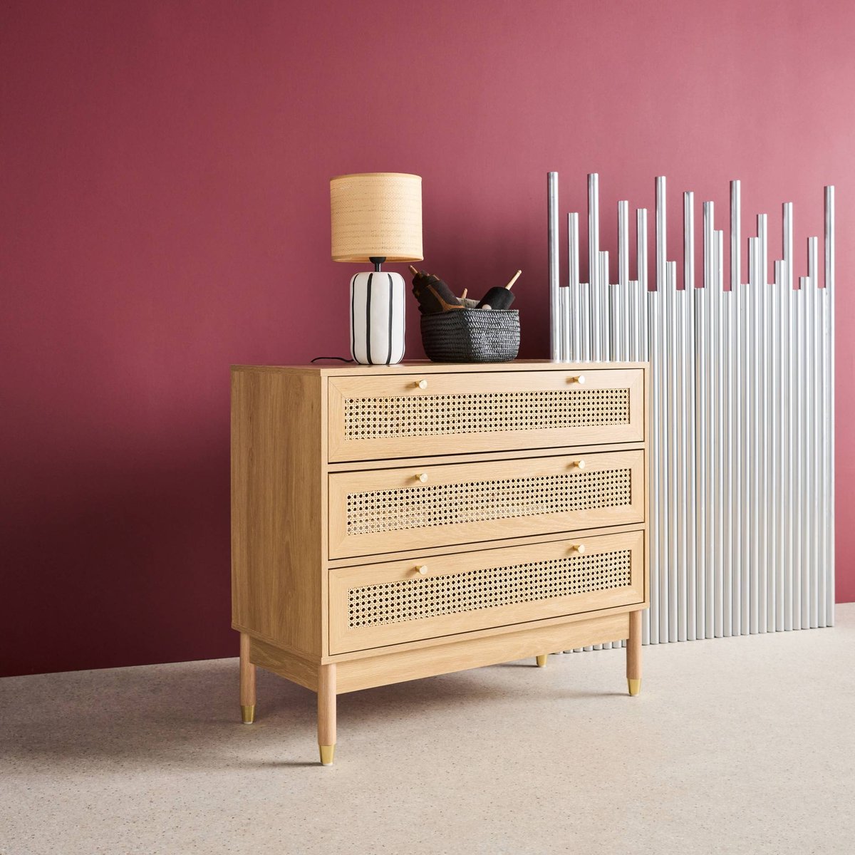 Commode décor bois et cannage 3 tiroirs JUDITH naturel, SWEEEK