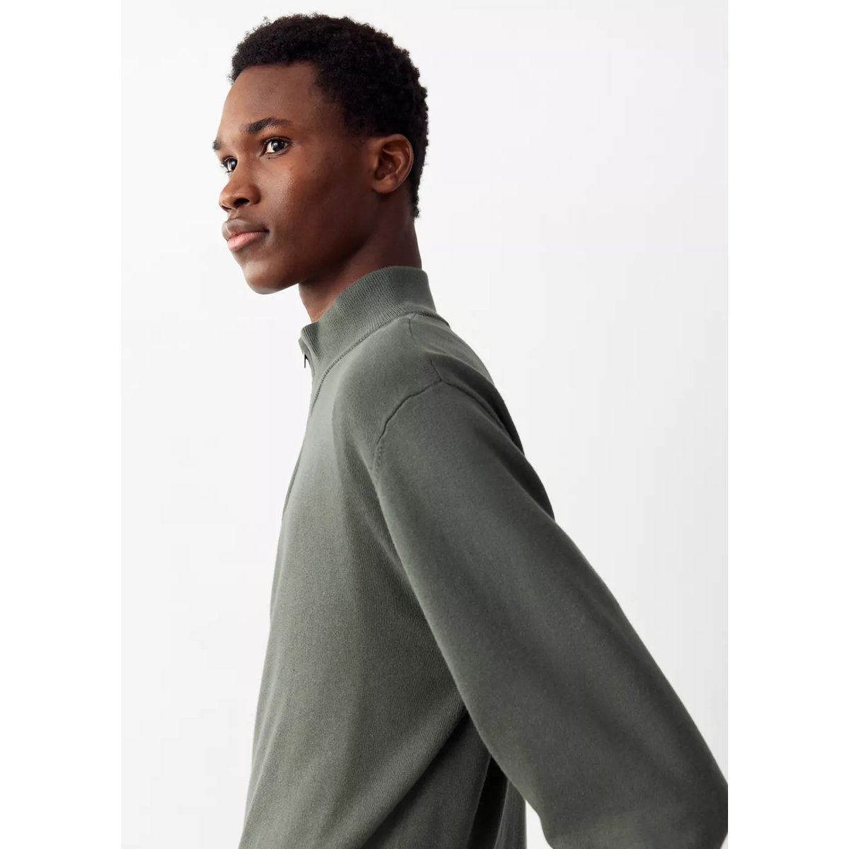 Pull-over col roulé fermeture Éclair vert forêt, MANGO TEEN