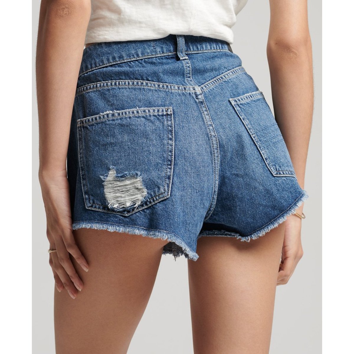Short taille haute déchiré Vintage bleu moyen madison, SUPERDRY
