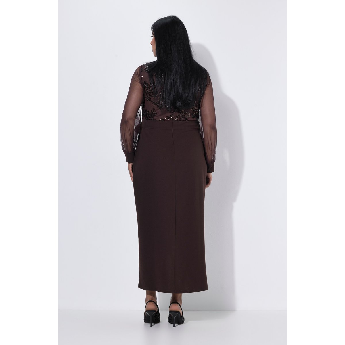 Robe portefeuille à paillettes marron, ULLA POPKEN