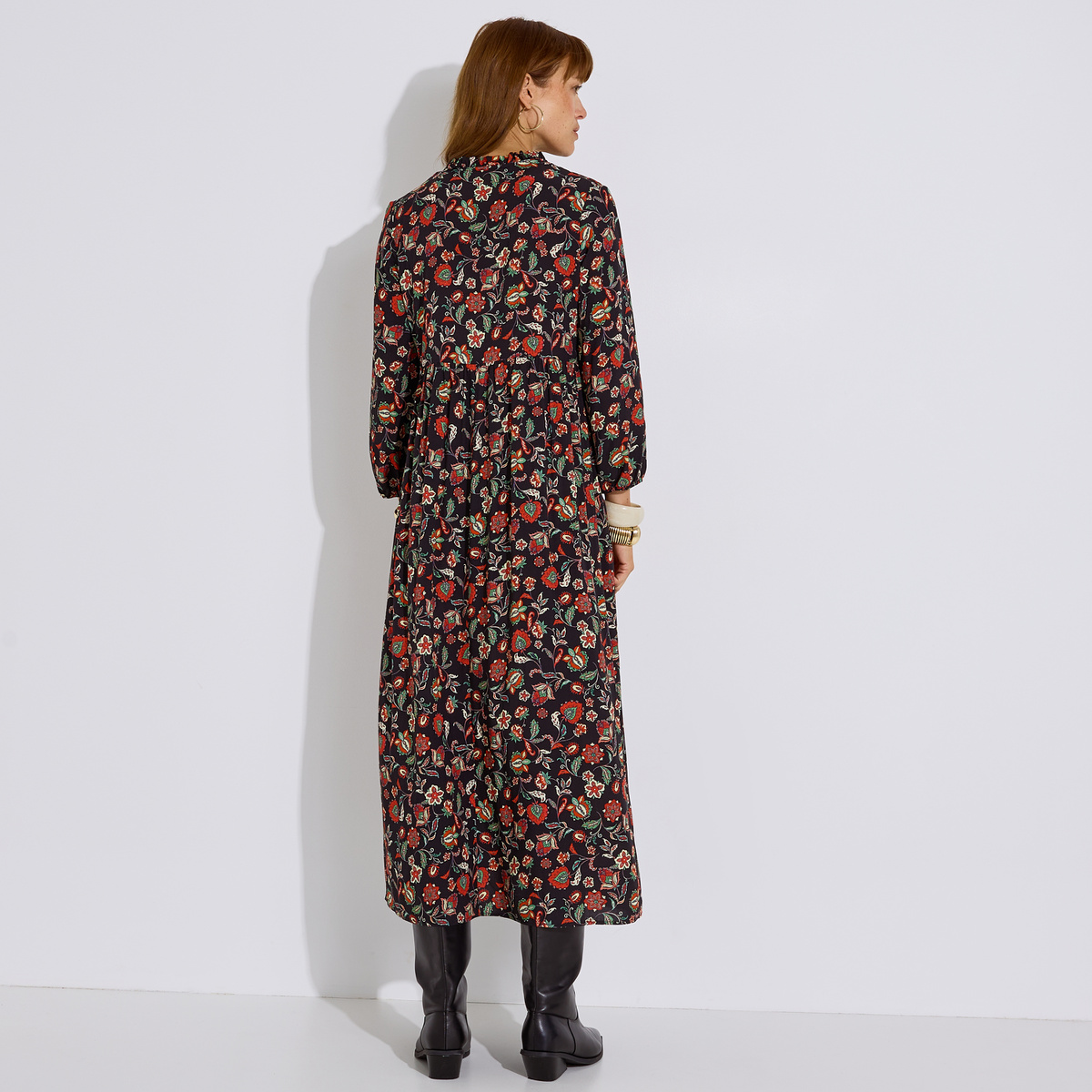 Robe longue imprimé floral noir, GRAIN DE MALICE