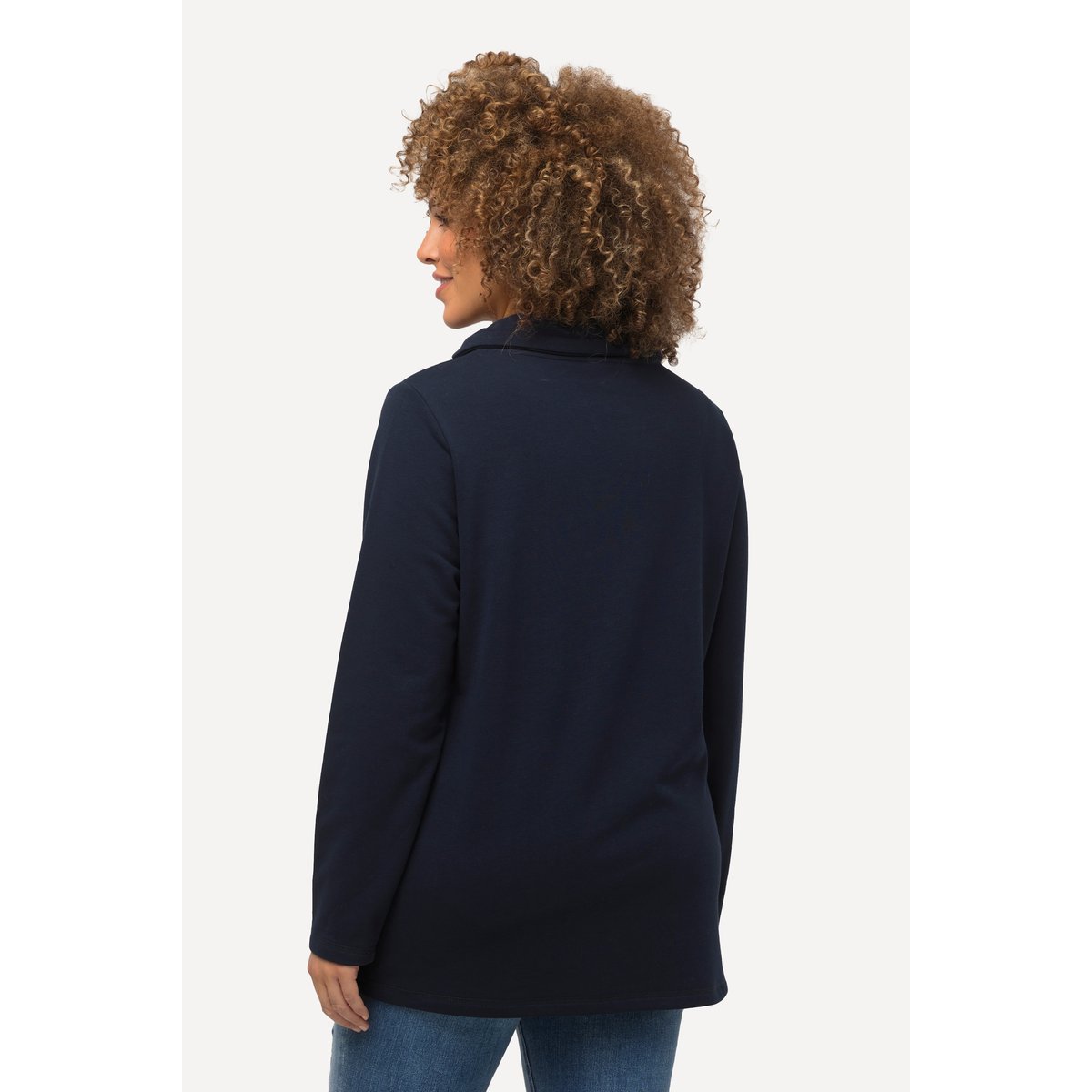 Sweat-shirt en tissu éponge à col montant marine, ULLA POPKEN