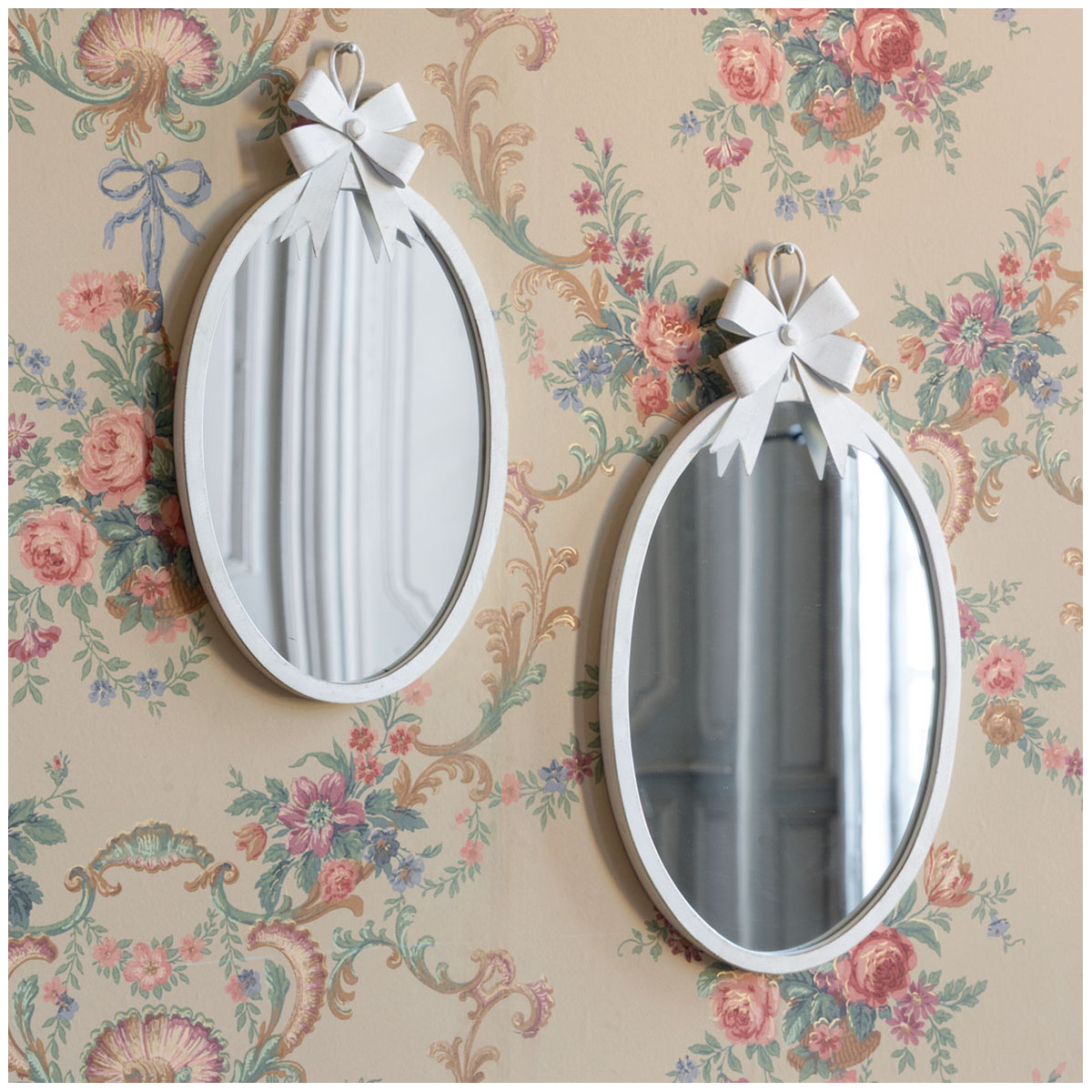 Miroir ovale petit modèle NŒUD blanc antique, MATHILDE M