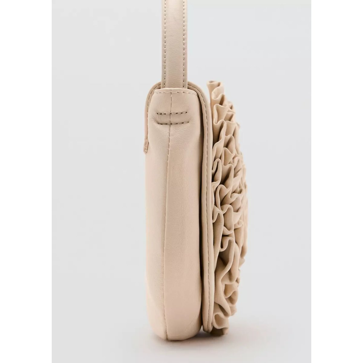 Sac à main en cuir fleur relief blanc cassé, MANGO