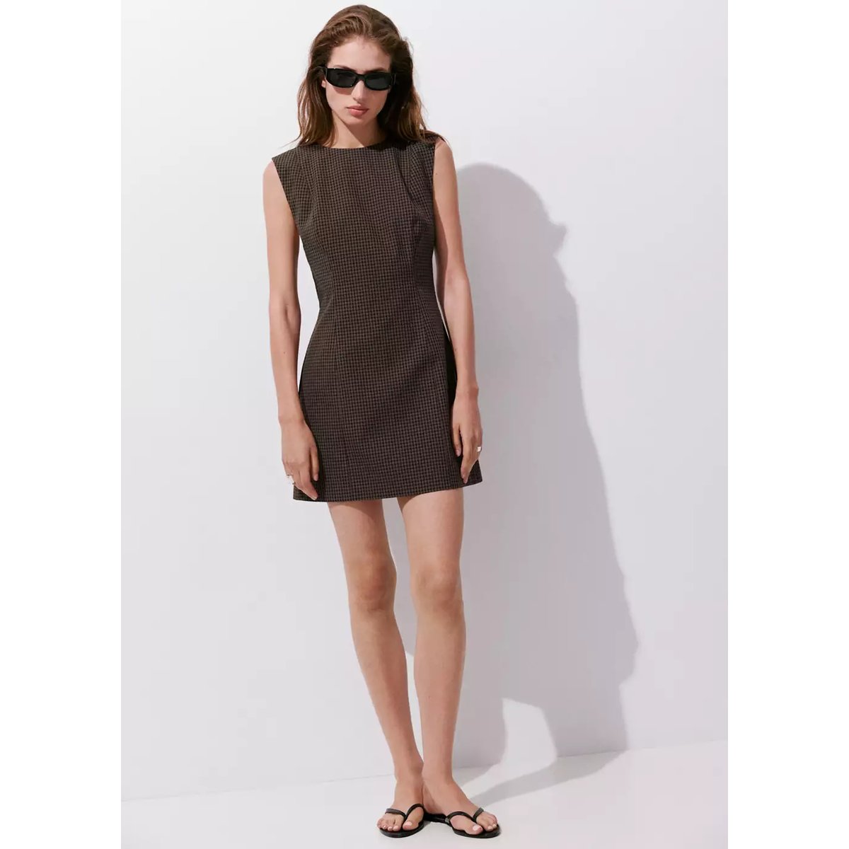 Robe coton vichy marron, MANGO