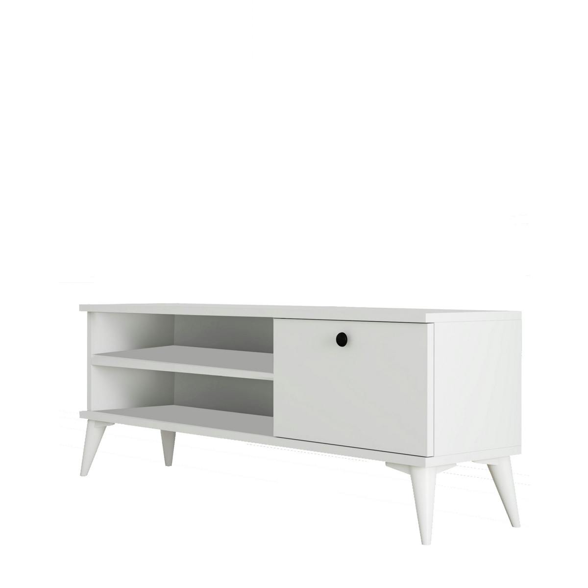 Meuble TV blanc avec rangement 1 porte 2 niches longues UMEA blanc, PIER IMPORT