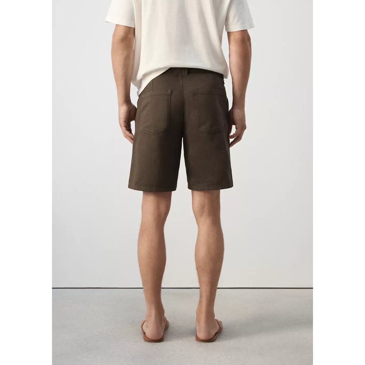 Bermuda en jean en mélange de coton et lin regular fit marron, MANGO MAN