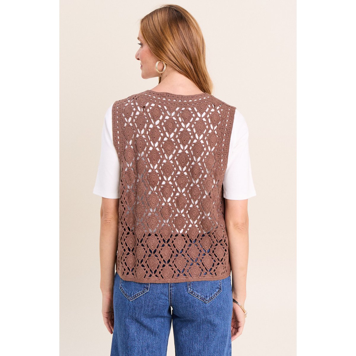 Gilet ajouré coupe droite courte marron, BREAL