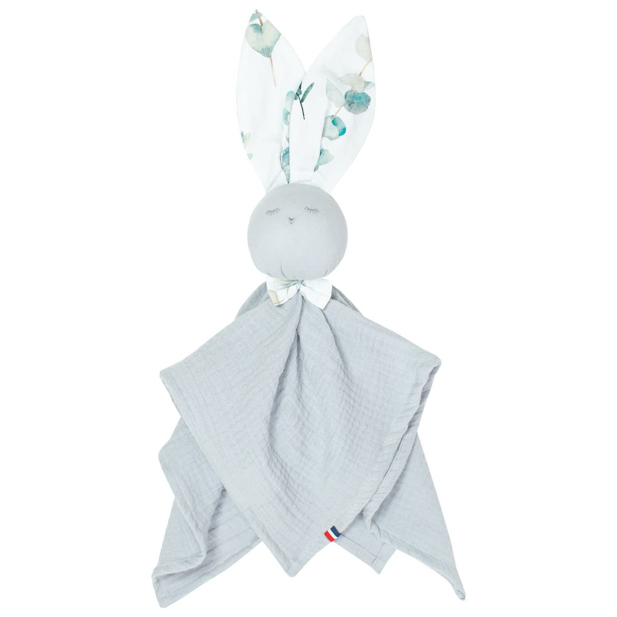 Doudou plat Lapin personnalisable en gaze de coton EUCALYPTUS eucalyptus, vert, gris, SEVIRA KIDS