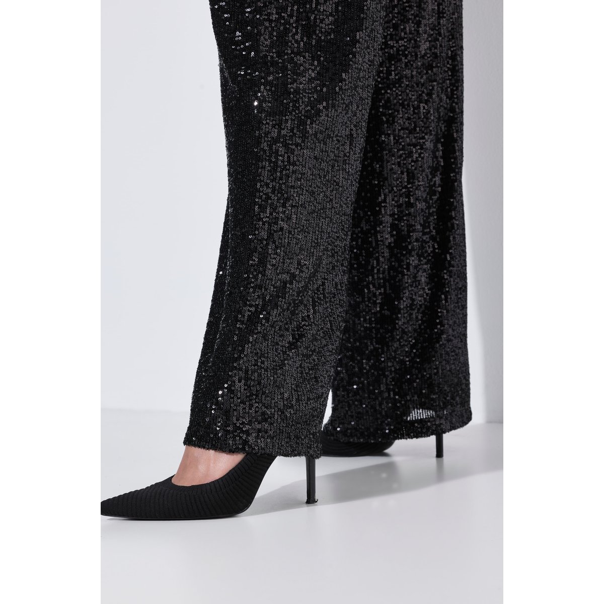 Pantalon à paillettes, jambe droite et large noir, ULLA POPKEN