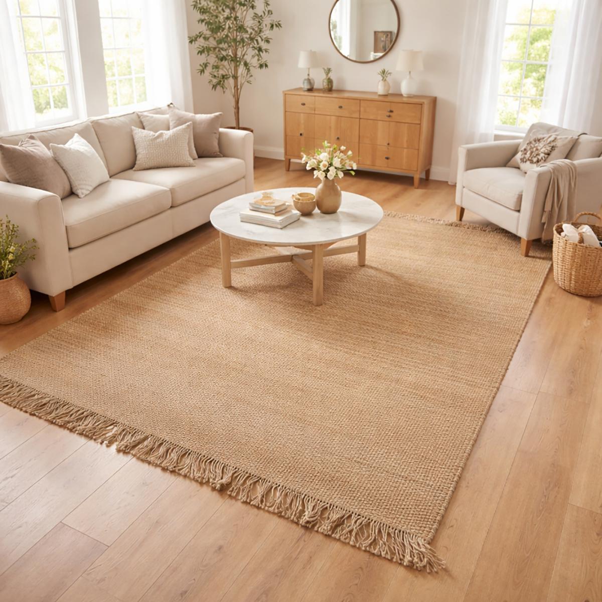 Tapis jute fait main motif uni KIRLOUNE beige, UN AMOUR DE TAPIS
