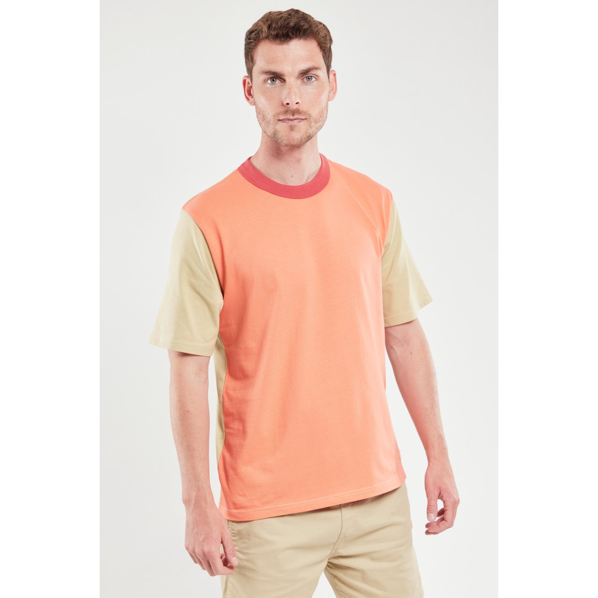 T-shirt en coton bio coral e24/pale olive/cardi, ARMOR-LUX